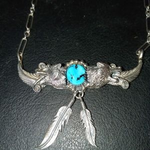 Vintage R Begay Navajo turquoise wolf necklace